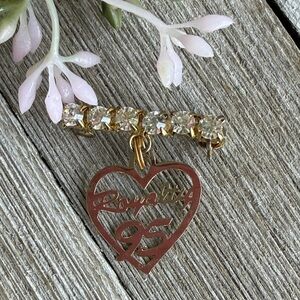 Gold tone Heart Charm Pendant Brooch Royalty 95 bling